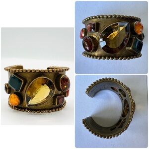 Stephen One of a Kind Vintage Multi-Gemstone Bronze Chunky Cuff Rare Festival